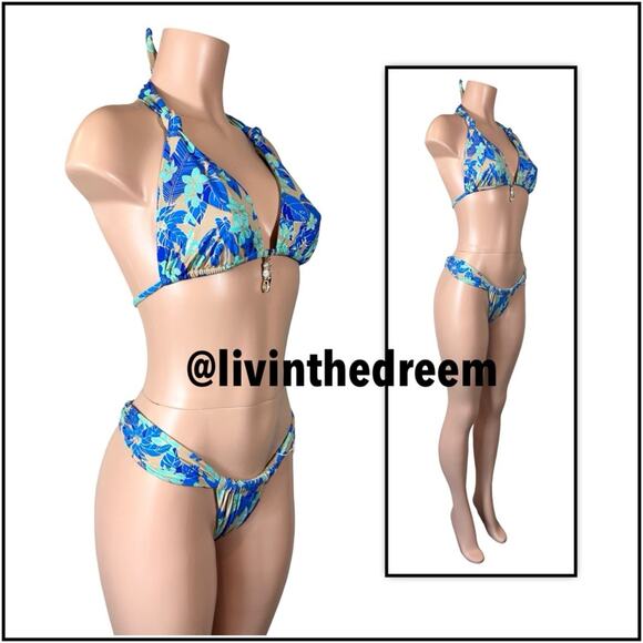 Beach Bunny Emilia Knot Halter Top & Delphin Tango Bottom BlueJungle Floral $206 - Picture 10 of 14